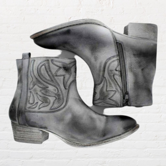 Bed Stu Shoes - Roan Bed Stu Elisa Grey Distressed Leather Western Cowboy Booties